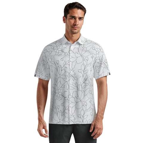 Café Luna Men's and Big Men's Printed Embroidery All-Over Look Short Sleeve Woven Shirt, Sizes S-4X