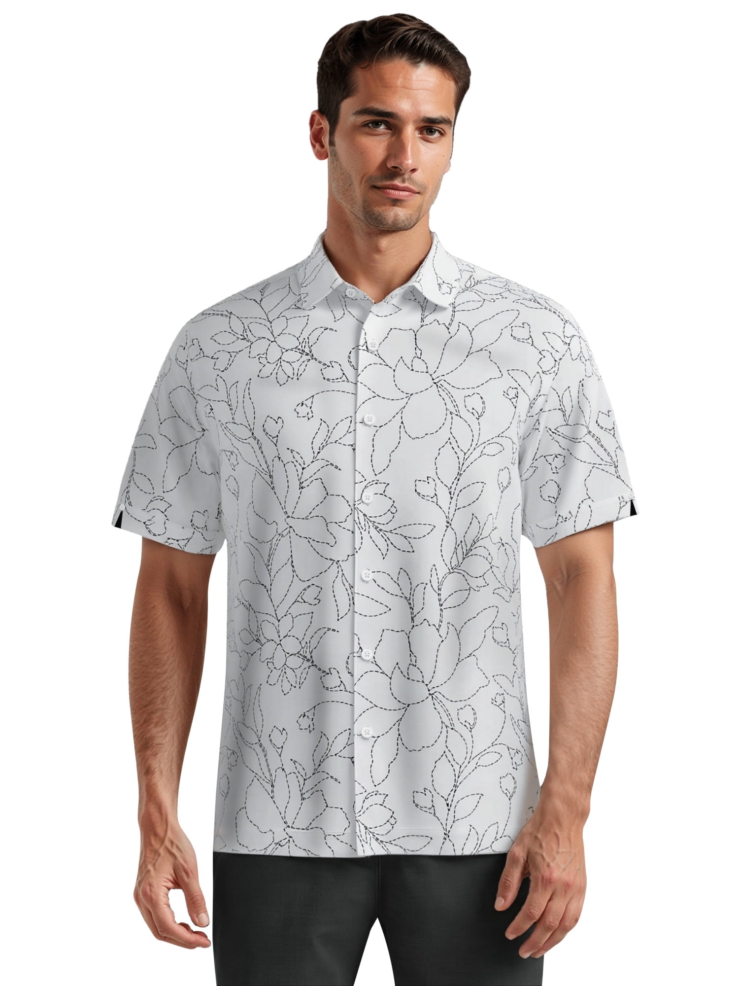 Café Luna Men's and Big Men's Printed Embroidery All-Over Look Short Sleeve Woven Shirt, Sizes S-4X