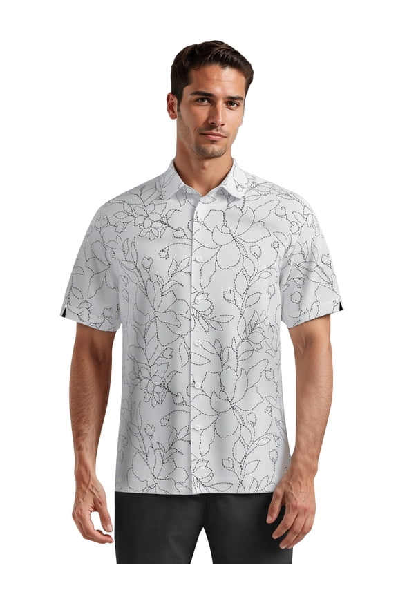 Café Luna Men's and Big Men's Printed Embroidery All-Over Look Short Sleeve Woven Shirt, Sizes S-4X