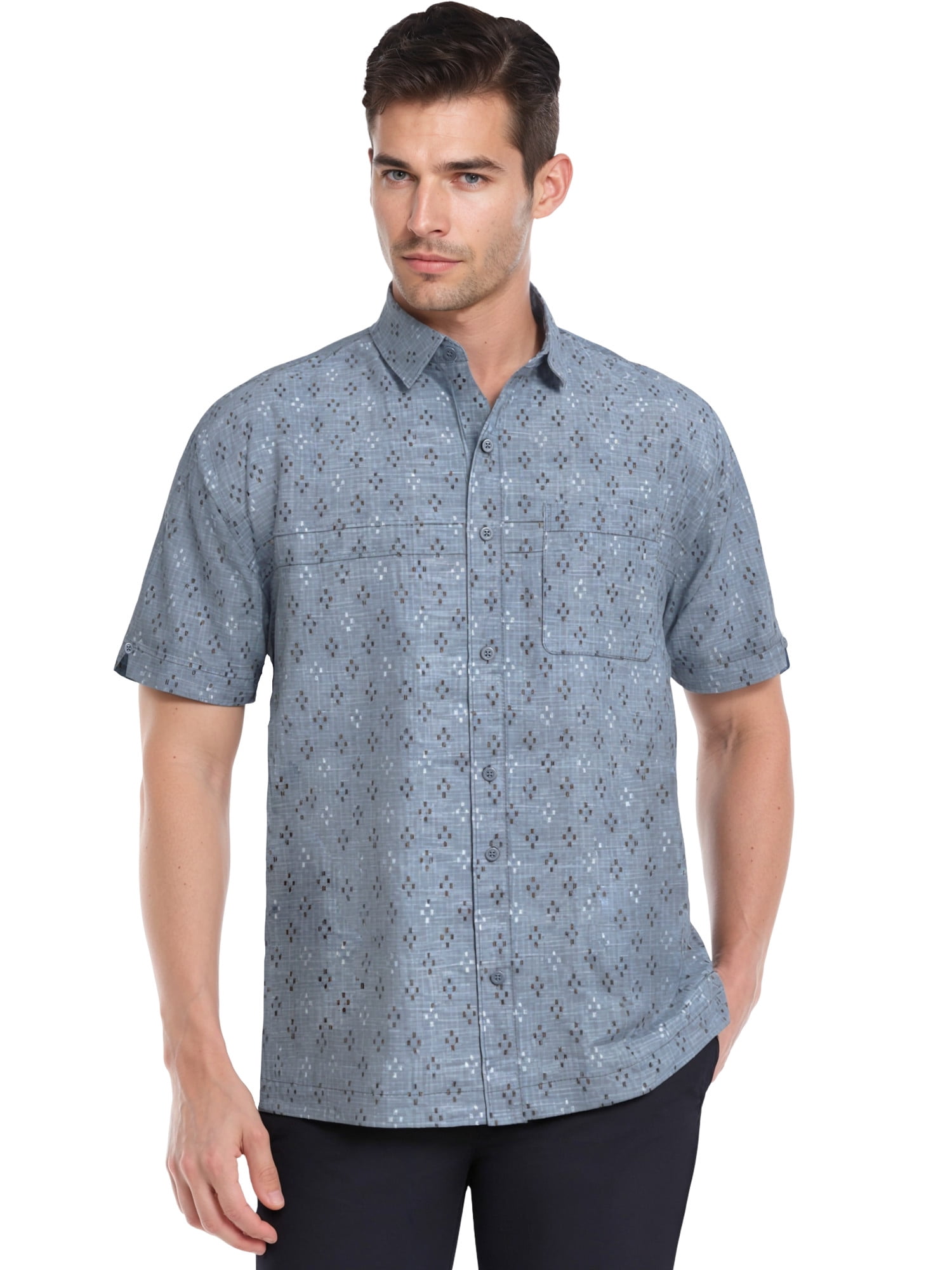 Caf Luna Men's and Big Men's Printed Geo Crosshatch With pocket Short Sleeve Woven Shirt, Sizes S-4X