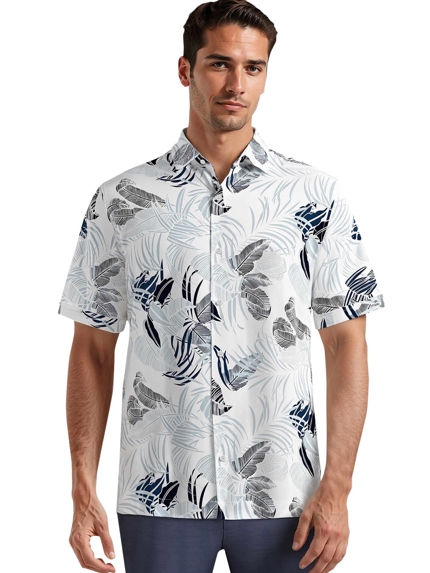 Café Luna Men's and Big Men's Printed Tropical Leaves Short Sleeve Woven Shirt, Sizes S-4X