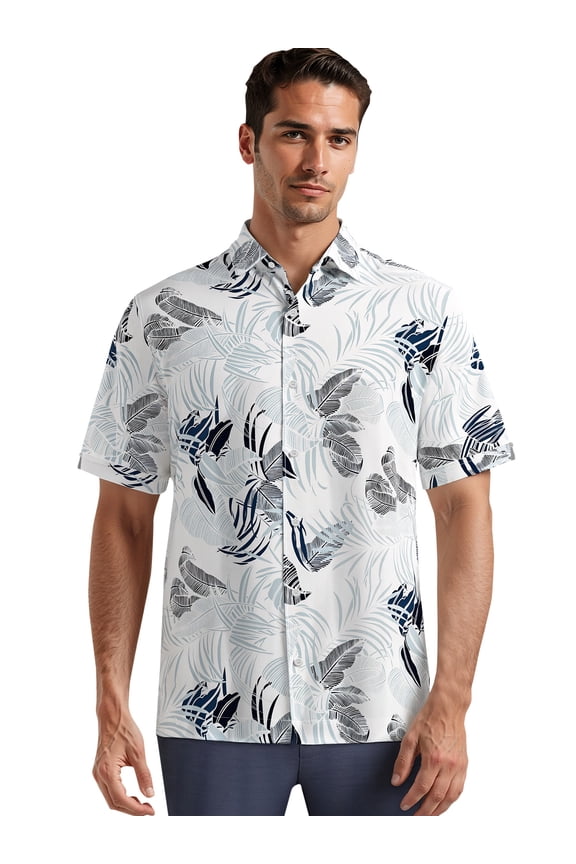 Café Luna Men's and Big Men's Printed Tropical Leaves Short Sleeve Woven Shirt, Sizes S-4X