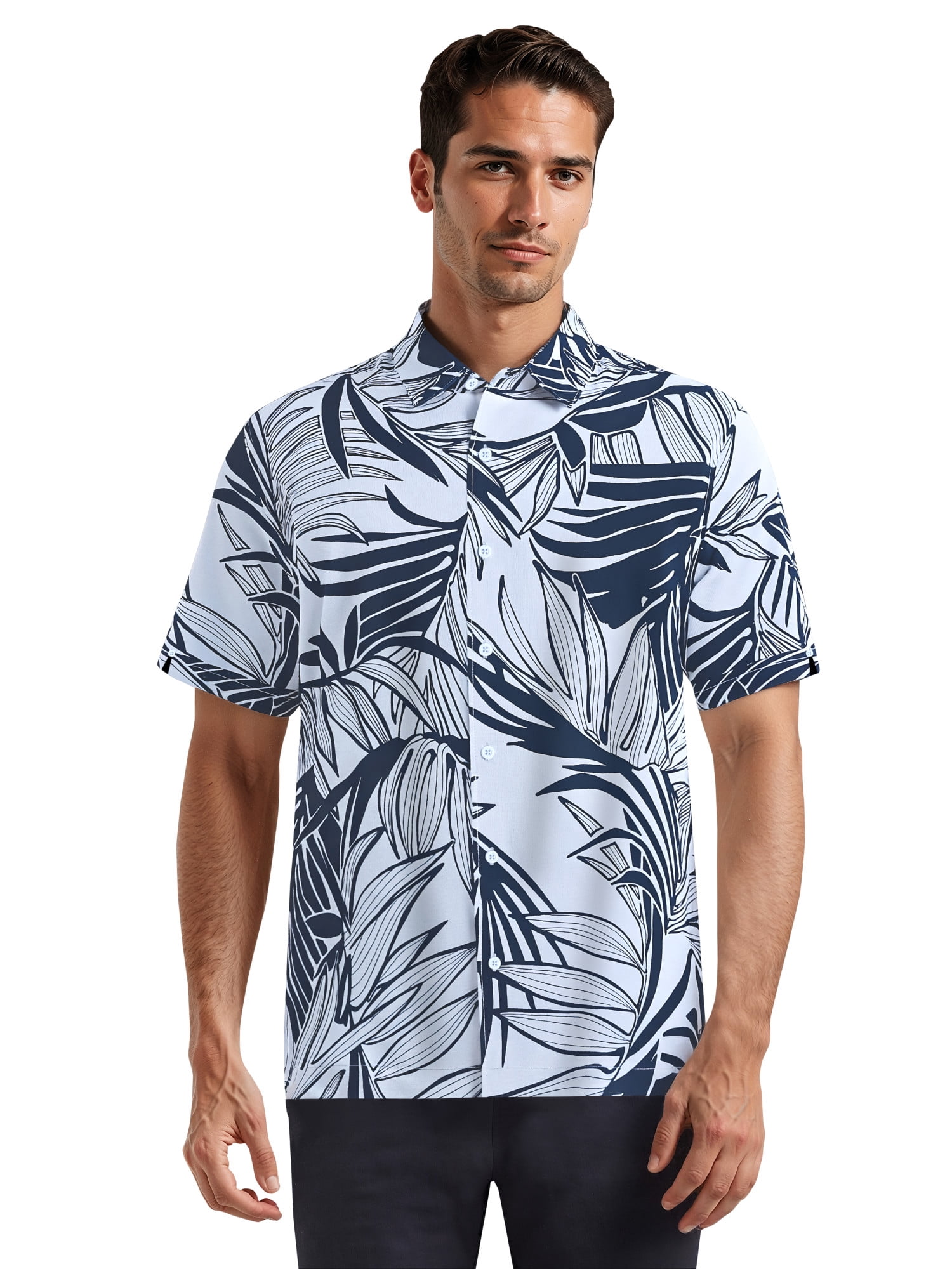 Café Luna Men's and Big Men's Tropical Printed Leaves Short Sleeve Woven Shirt, Sizes S-4X