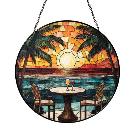 Café Morning Coffee Window Art – Stained Glass Style Hanging