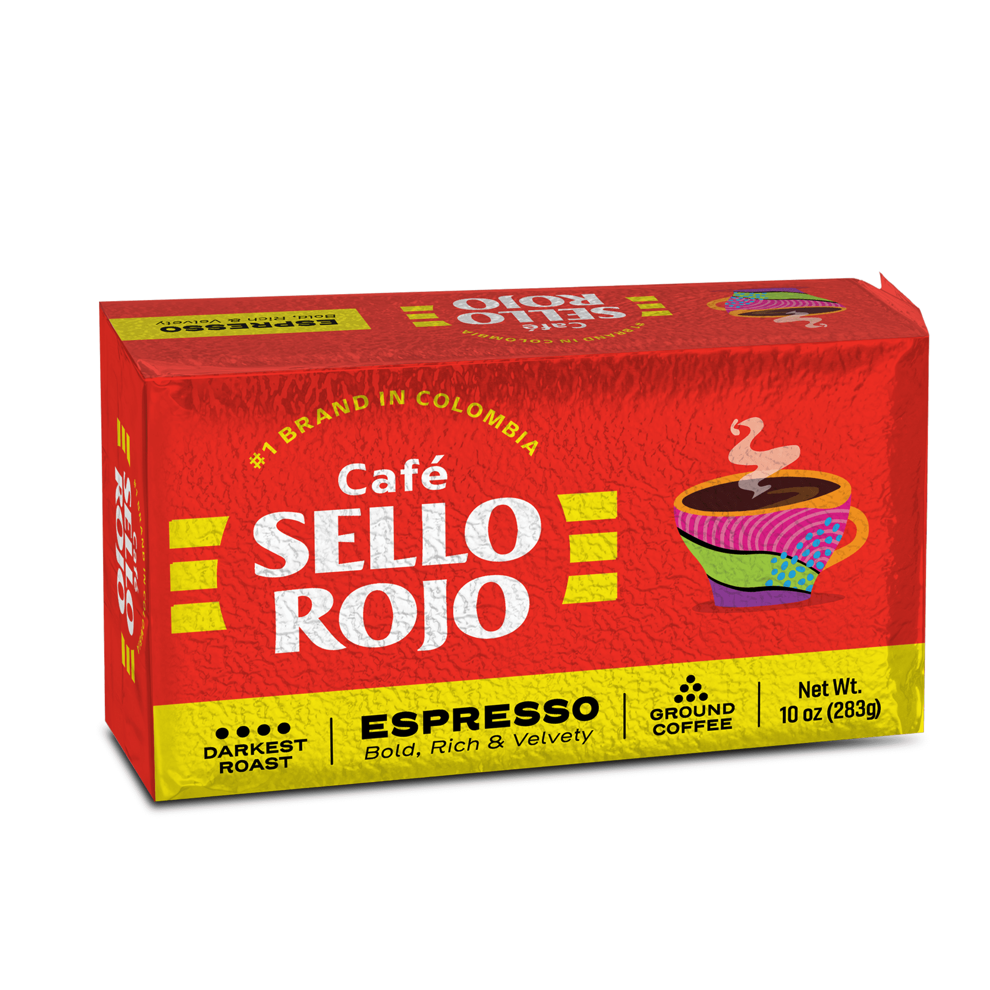 Caf Sello Rojo Espresso, 100% Latin American Coffee, Darkest Roast Ground Coffee Brick, 10 oz