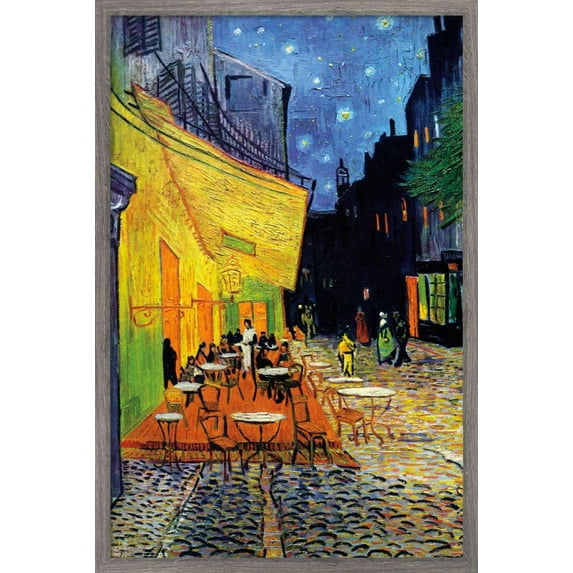 Cafe Terrace at Night by Vincent van Gogh Wall Poster, 22.375" x 34", Framed