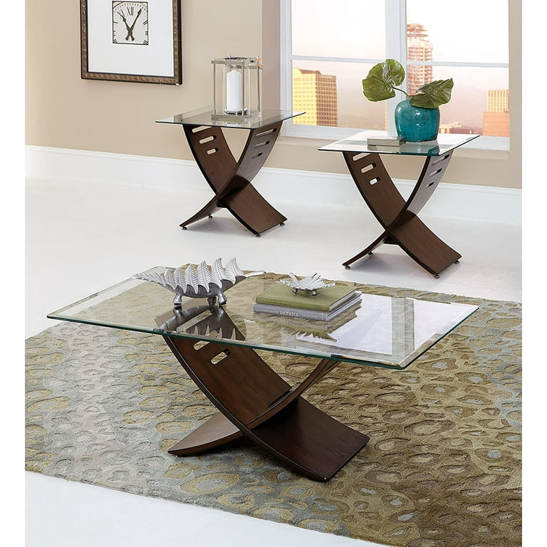 Three piece glass online coffee table set