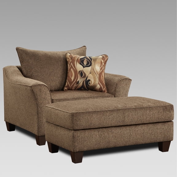 Cafe Accent Chair And : Brown Textured Fabric With Overstuffed Back Cushions Legs, Made In Modern Living Room Fabric: Pillow-style Cushion, Us