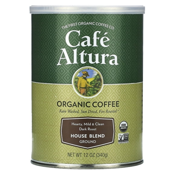 Caf Altura Ground Organic Coffee, House Blend, 12 oz Can