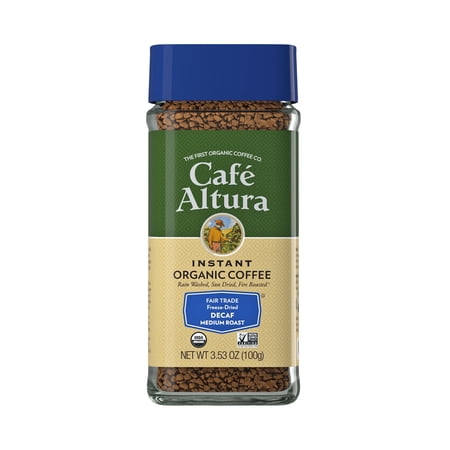 Cafe Altura Decaf Medium Roast Freeze Dried Instant Coffee, Organic, Non-GMO, 3.53 oz Jar