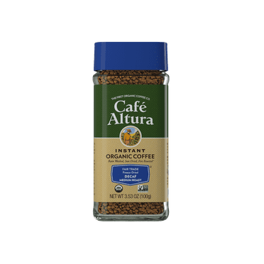 Cafe Altura Decaf Medium Roast Freeze Dried Instant Coffee, Organic, Non-GMO, 3.53 oz Jar