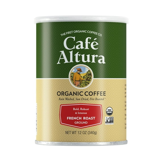 Caf Altura Ground Organic Coffee, French Roast, 12 oz Can
