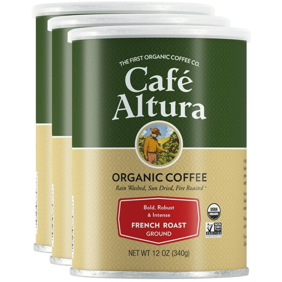 Caf Altura Ground Organic Coffee, French Roast, 12 oz Can (Pack of 3)
