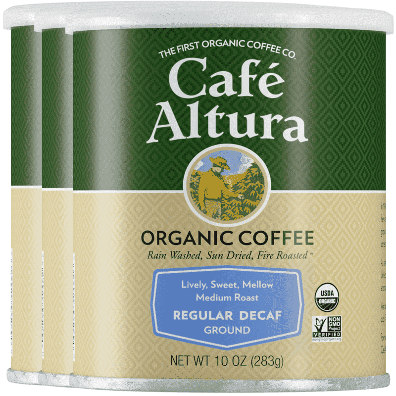 Cafe Altura Ground Organic Coffee, Regular Roast Decaf, 10 oz Can (Pack of 3)
