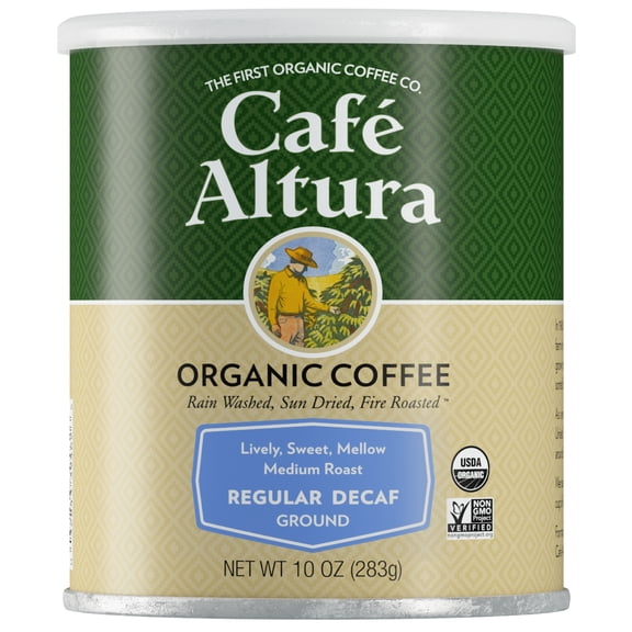 Cafe Altura Ground Organic Coffee, Decaf Regular Roast, 10 oz Can