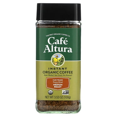 Cafe Altura Medium Roast Freeze Dried Instant Coffee, Organic, Non-GMO, 3.53 oz Jar