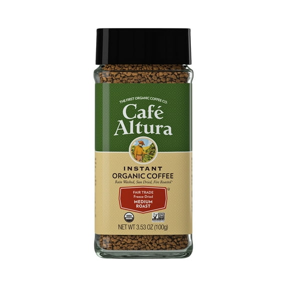 Café Altura Medium Roast Freeze Dried Instant Coffee, Organic, Non-GMO, 3.53 oz Jar