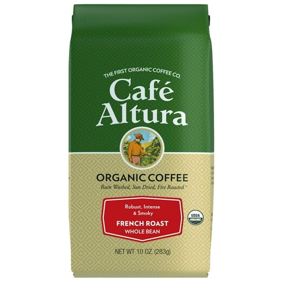 Café Altura, French Roast, Organic, Whole Bean Coffee, 10 oz. Bag