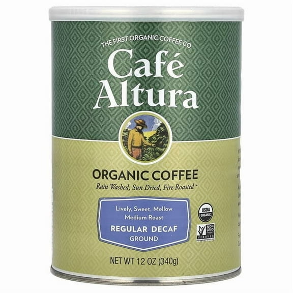 Cafe Altura, Organic Coffee, Regular Decaf, Ground, Medium Roast, 12 oz Pack of 2