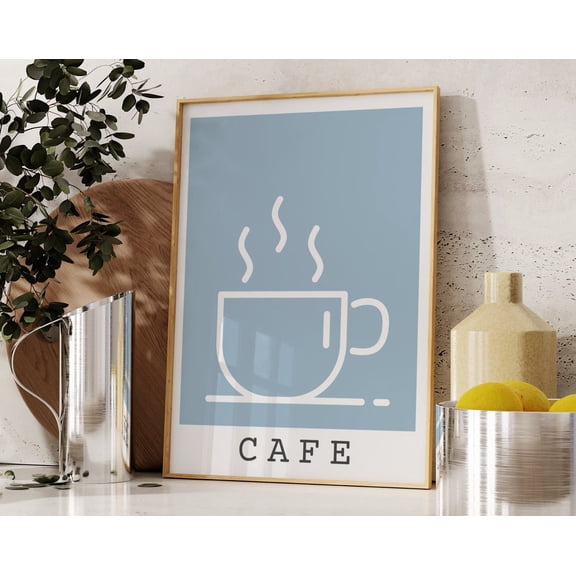 Cafe Art Print, Coffee Wall Art, Blue Coffee Cup Wall Decor, Coffee Poster, Coffee Lover Gift, Kitchen Print, Breakfast Nook Artwork Wall Art, Modern Wall Decor, 16x24 UNFRAMED