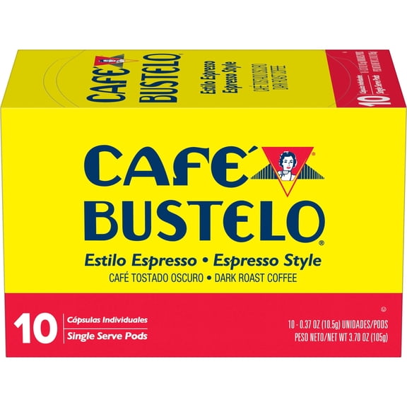 Cafe Bustelo Espresso Style Dark Roast Coffee, Single Serve Pods, 10 Count
