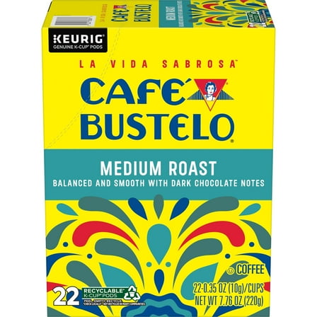 Cafe Bustelo Medium Roast Coffee, 22 Ct. K Cup pods