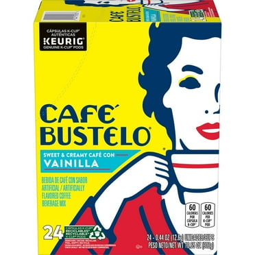 Cafe Bustelo Cafe con Vainilla, Flavored Coffee Beverage Mix, Keurig K Cup Pods, 24 Count Box