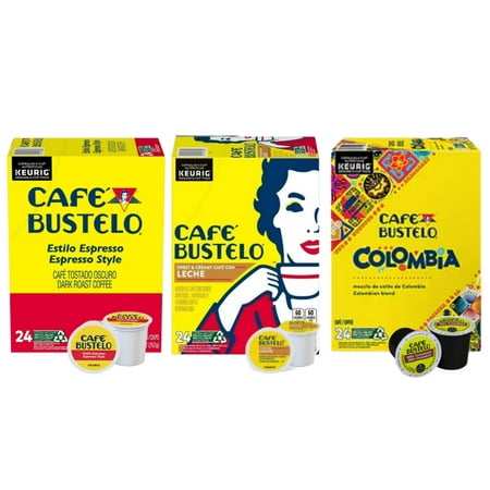 Cafe Bustelo Coffee Variety Pack, Includes Cafe Con Leche, Espresso Style, and Colombian, 24 K Cups Each