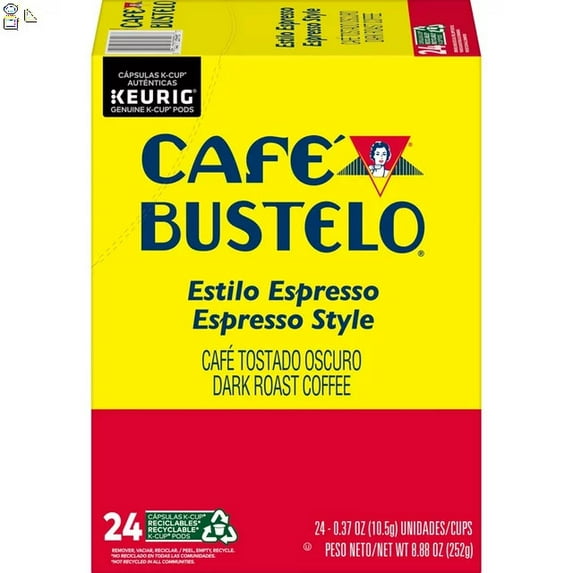 Cafe Bustelo, Espresso Style Dark Roast Coffee, Keurig K-Cup Pods 24 Ct.