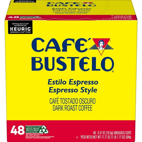 Cafe Bustelo Espresso Style, Dark Roast Coffee, Keurig K Cup Pods, 48 Count Box