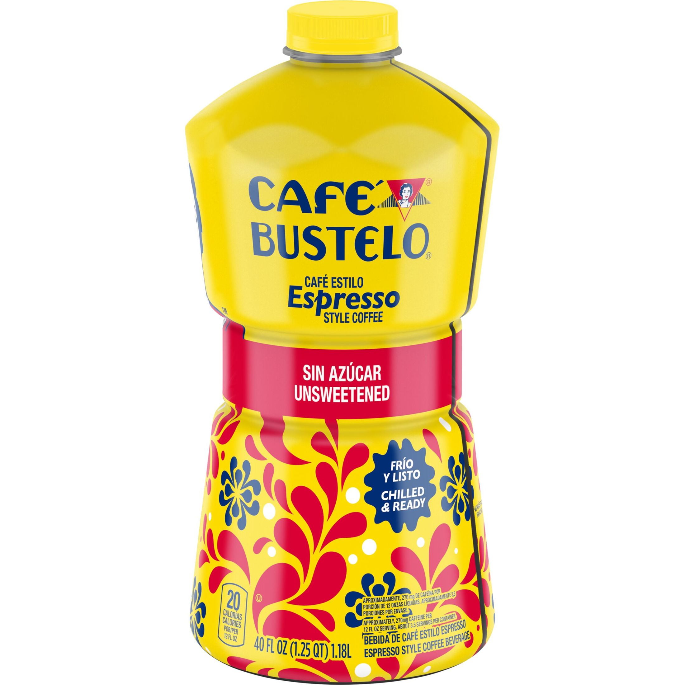 Cafe Bustelo Unsweetened Espresso Style Iced Coffee, 40 Fl oz Bottle