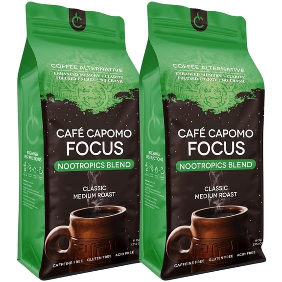 Cafe Capomo Focus Nootropic Coffee Alternative, Caffeine Free, Ashwagandha Bacopa & Mucuna, 22 oz. From Tattvas Herbs