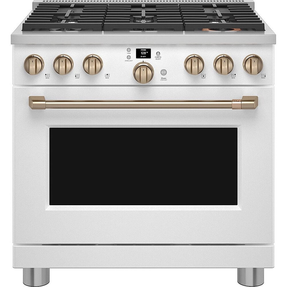 36" Matte White Smart Gas Range with Convection Oven and Griddle