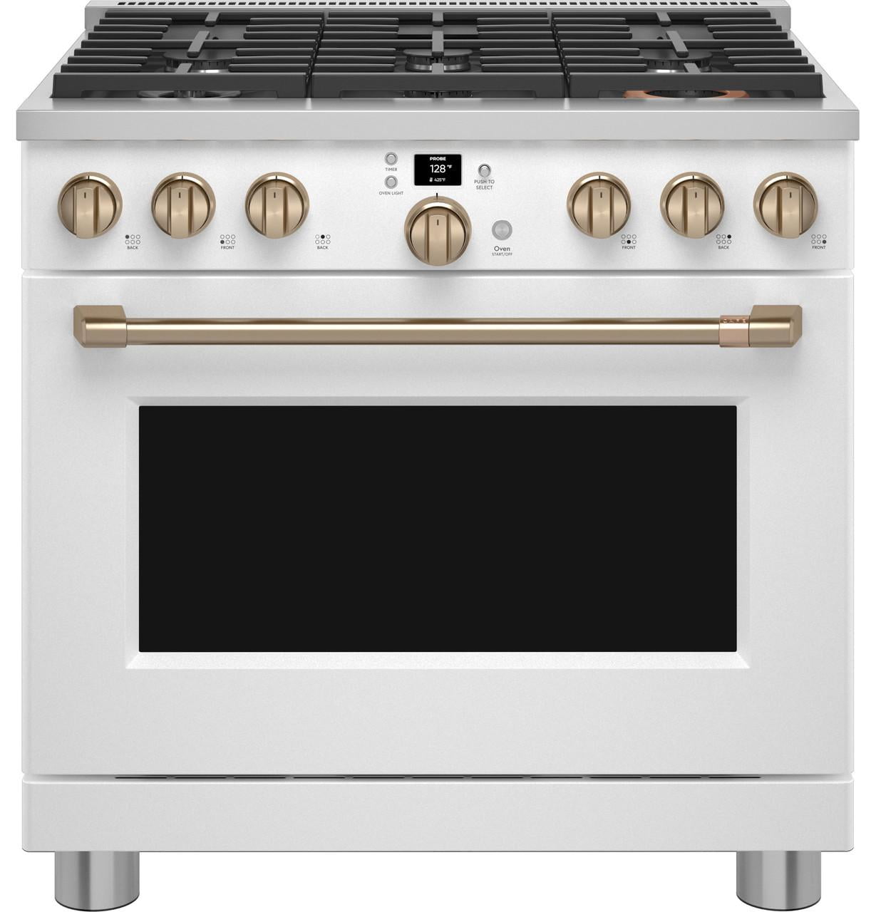 36" Matte White Smart Gas Range with Convection Oven and Griddle