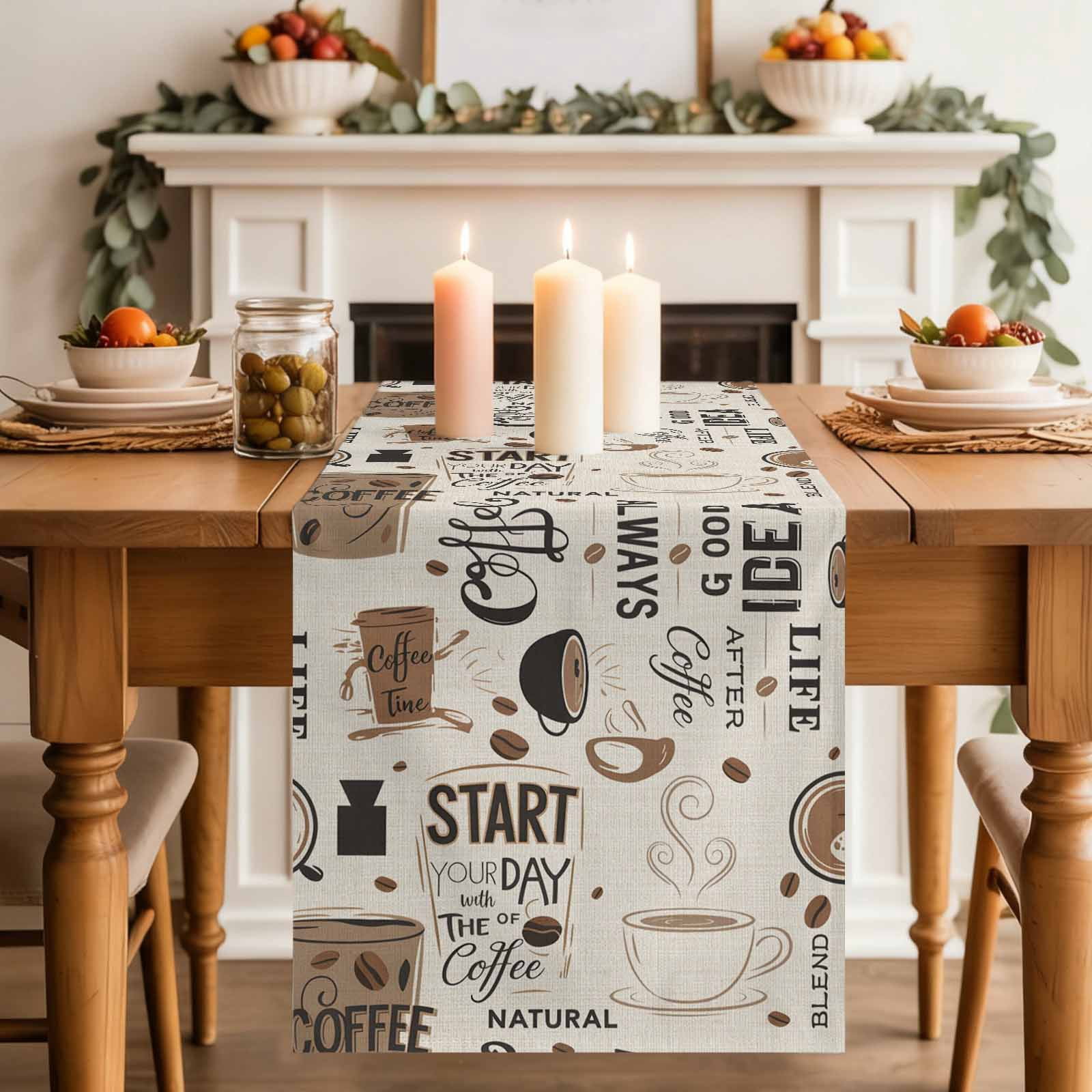 Cafe Coffee Bean Letter Back Table Runner 70 Inches Long,Kitchen Dining ...