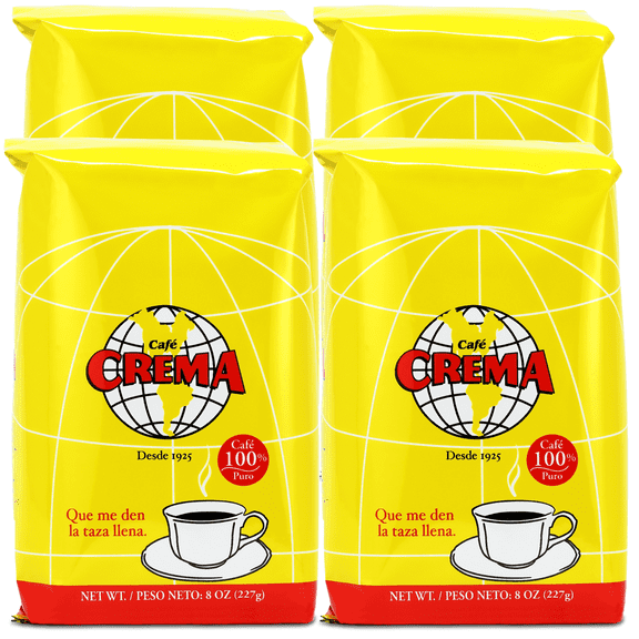 Cafe Crema Ground Coffee from Puerto Rico, Medium Roast, 8 ounce bag (Pack of 4)