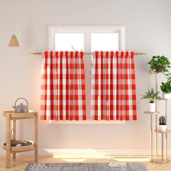 Cafe Curtains 36 inches Long Buffalo Plaid Kitchen Tiers 2 Panels Rod Pocket Gingham Check Short Curtains Bathroom Navy Blue & White,Plaids Red&white,27"W x 36"L (Pack of 2)