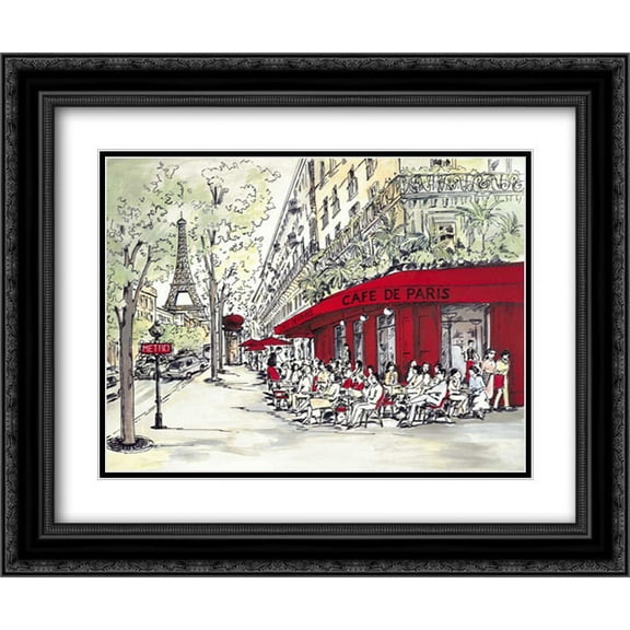 Cafe De Paris 2x Matted 24x20 Black Ornate Framed Art Print by Marceau, Chloe