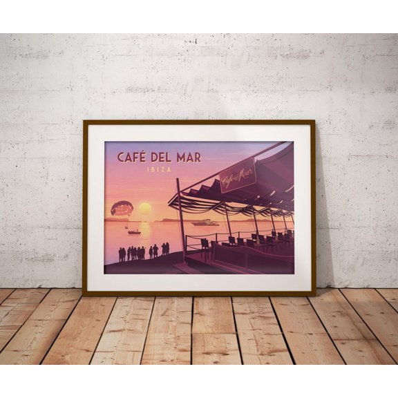 Cafe Del Mar Ibiza Spain Sunset Beach Club Raving Art, Unframed Paper Poster 11x14in