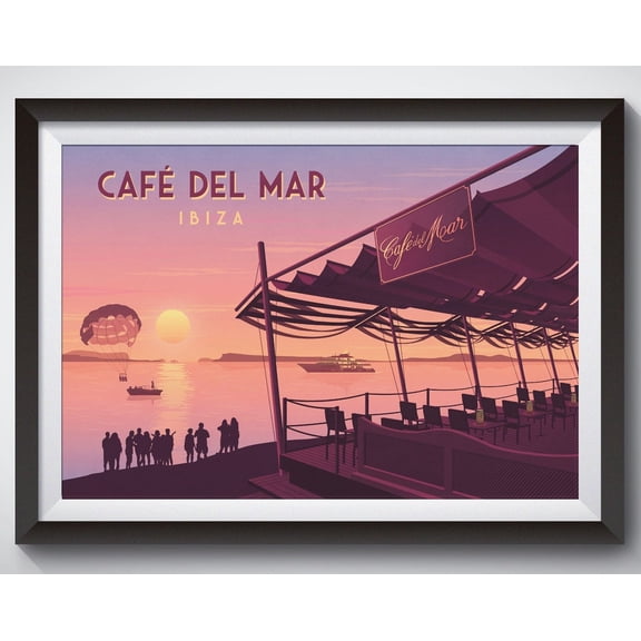 Cafe Del Mar Travel Poster, Ibiza, Spain, Sunset, Bar, San Antonio, Spain Travel Poster, Beach Club, Ibiza Raving, Cafe Mambo, Space, Pacha Wall Art, Modern Wall Decor, 8x12 UNFRAMED