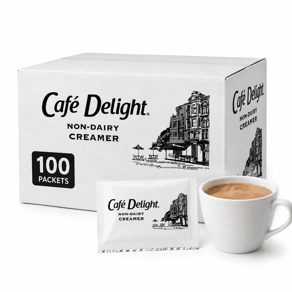 Cafe Delight Non-Dairy Creamer Packets, 100 Count, Individual Single-Serve Coffee Creamer, Shelf-Stable, Alternative for Coffee, Tea & Hot Beverages