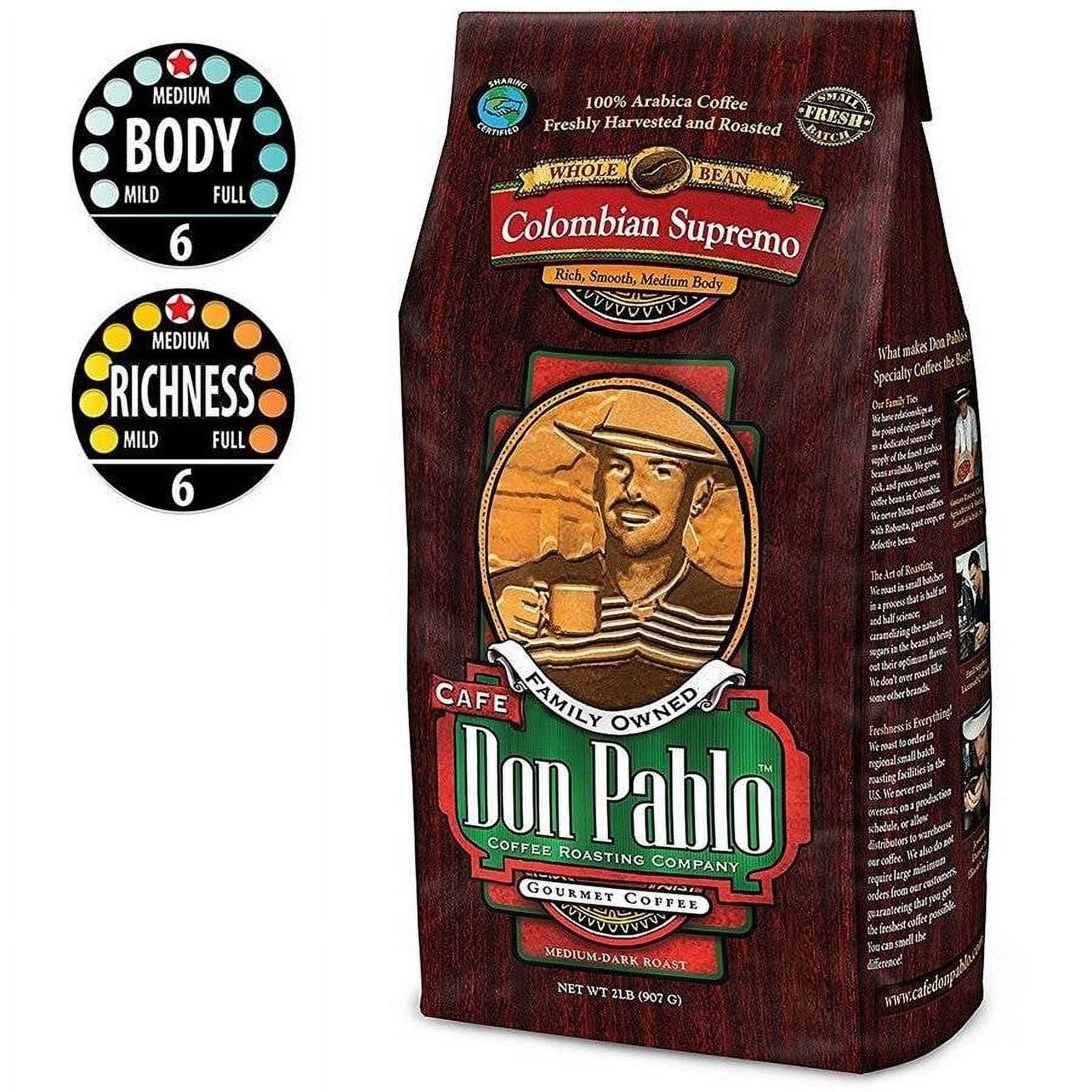 Cafe Don Pablo Colombian Supremo Medium-Dark Roast Whole Bean Coffee 2LB - image 1 of 3