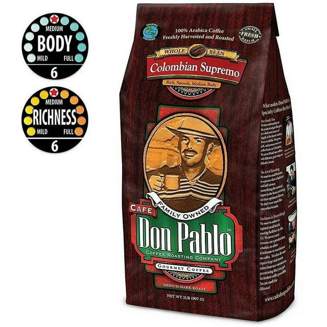 Cafe Don Pablo Colombian Supremo Medium-Dark Roast Whole Bean Coffee 2LB