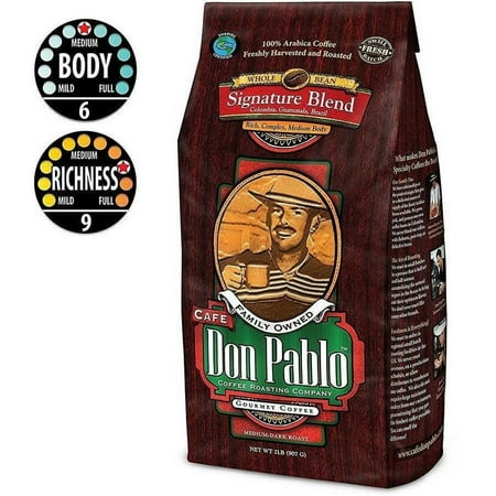 2LB Cafe Don Pablo Signature Blend Gourmet Coffee - Medium-Dark Roast - Whole Bean Coffee - 100% Arabica, 2 Pound