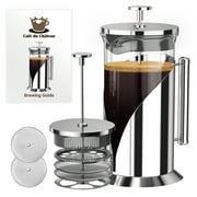 Cafe Du Chateau French Press Coffee Maker, Brews Coffee and Tea, Heat Resistant Glass with 4 Level Filtration System, Stainless Steel Housing, Large 34 oz Carafe Coffee Presser
