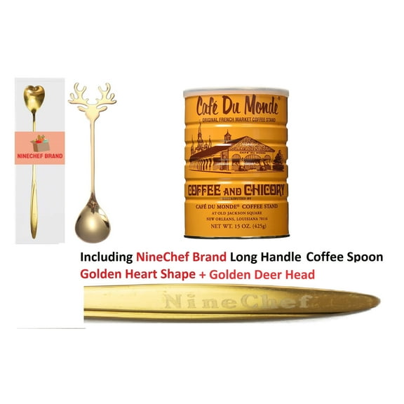 Cafe Du Monde Coffee Chicory Blend, 12 Pack (12 x 15 Ounce Packs) + One NineChef Spoon