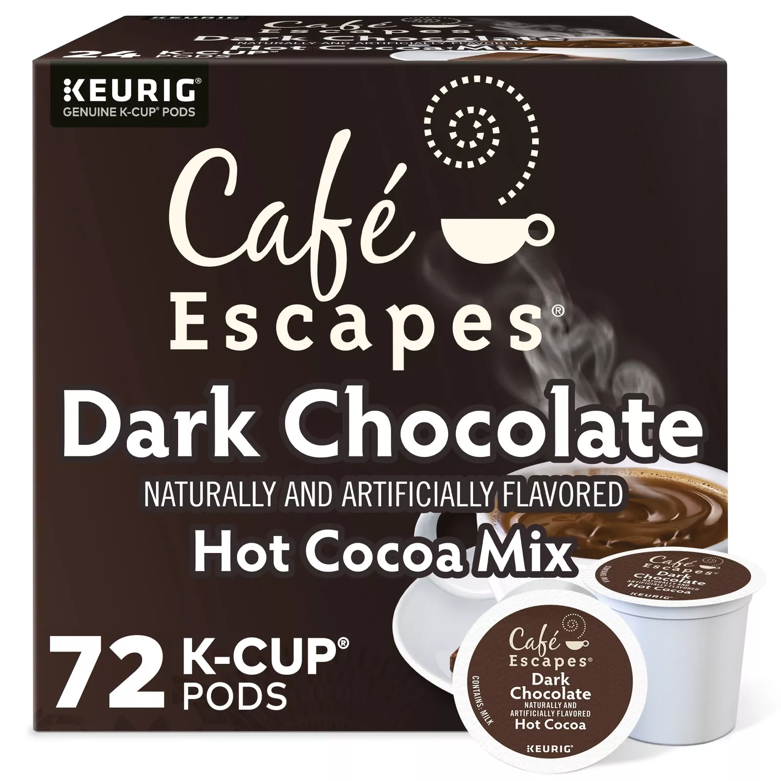 Cafe Escapes Dark Chocolate Hot Cocoa, Keurig K-Cup Pod, 72 Count