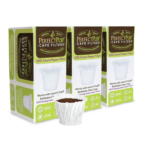 Cafe Filters Paper Liners for Reusable K Cup Coffee Pods (300-Ct) by Perfect Pod | Fits All Brands, Compatible With All Refillable Capsules - Disposable Paper Filters