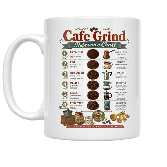 Cafe Grind Reference Chart - Coffee Enthusiast - 11 oz Ceramic Coffee Mug