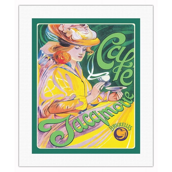 Cafe Jacqmotte - Brussels (Bruxelles) Belgium - Vintage Advertising Poster by Fernand Toussaint c.1897 - Fine Art Rolled Canvas Print (Unframed) 16in x 20in